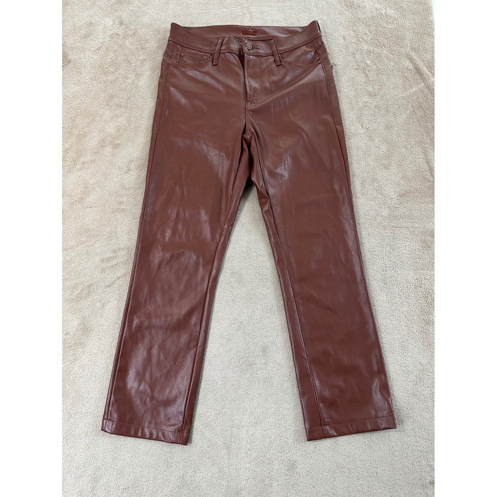 Mother The Mid Rise Dazzler Ankle Faux Leather Pants Women Size 27(30) Brown EUC